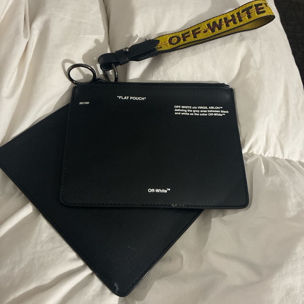 Off-White Diagonal Stripe Pouch With Yellow Strap - image 4